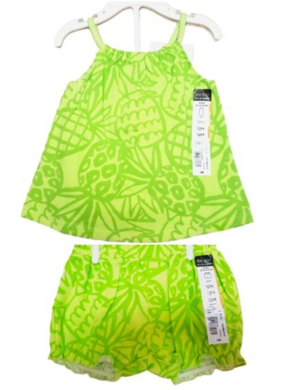 NWT. OKIE DOKIE Baby Girls Lime Green Sleeveless Top & Shorts 2-Pc Set